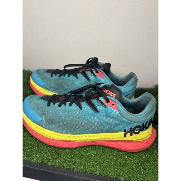Hoka One One Tecton X Shoes Sneakers Scuba Blue Pink Yellow Rare Men’s Size 8D - Picture 1 of 10